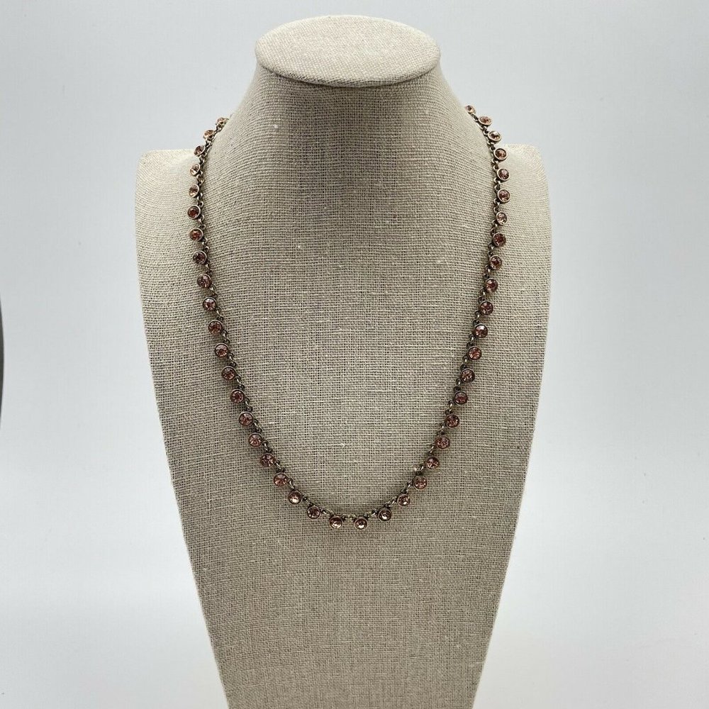 Jeweled Necklace Womens Gold Tone Pink Peach Jewels Lobster Claw Clasp 19 Inch